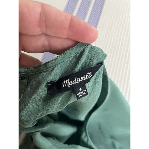 Madewell Tie Front Silk Blouse Size S Button Back Green - Picture 7 of 7